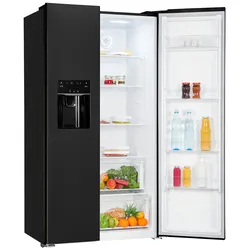 Exquisit Side by Side SBS520-CF-040E inoxlook-az | 513 L Volumen | Side by Side Kühlschrank mit Eiswürfelspender | Wassertank | Kühlschrank schwarz