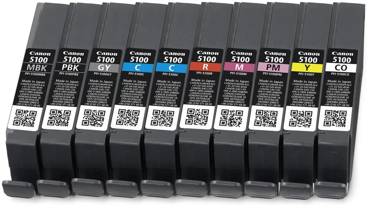 Canon Original PFI-5100 Druckerpatronen - 10er Set Multipack C,  M, Y, PBK, MBK, GY, PC, PM, R, CO