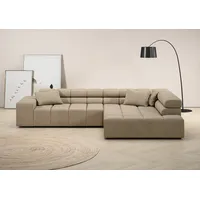 INOSIGN Ecksofa »Ancona incl. Kopfteilverstellung, Zierkissen Breite 319cm, L-Form«, wahlweise motorische Sitztiefenverstellung, auch in Cord + Easy Care, beige