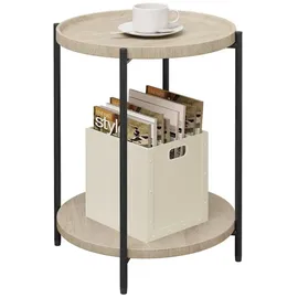 Woltu Beistelltisch (1-St), mit 2 Ablagen Abnehmbarer Tischplatte aus MDF beige