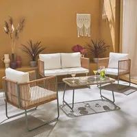 sweeek - Loungeset aus verzinktem Stahl mit Kunststoffbespannung, 4 Sitzplätze / Khaki