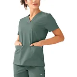 CLINIC DRESS Schlupfkasack I kaere I Damen-Kasack Pflege Arbeitskleidung I V-Ausschnitt | Länge ca. 68 cm | Kurzarm I Industriewäsche geeignet | bis 75 Grad waschbar | dunkelgrün M - M