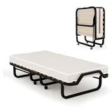 Gästebett 80×200 cm, Klappbett mit Metallgestell und Memoryschaum-Matratze, Einzelbett mit 4 Universalrädern für Büro, Schlafzimmer und Wohnzi...