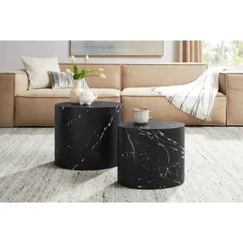 SalesFever Couchtisch 2er Set oval in Marmoroptik - schwarz