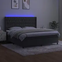 vidaXL Boxspringbett mit Matratze & LED Dunkelgrau 180x200 cm Samt
