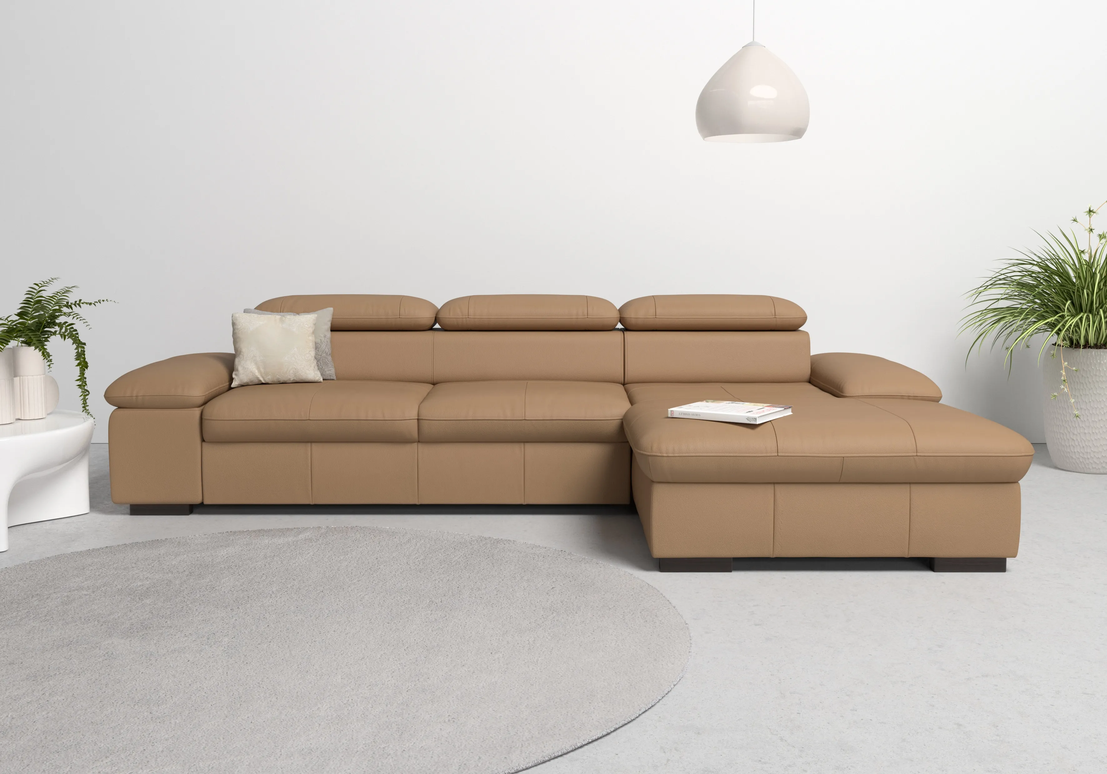 Ecksofa HOME AFFAIRE "Alberto L-Form", braun (cappucino), B:286cm H:73cm T:174cm, Luxus-Microfaser Lederoptik (100% Polyester), Luxus-Microfaser ALTARA NUBUCK (100% Polyester), Luxus-Microfaser weich (90% Polyester, 10% Polyamid), Microfaser Antiklederoptik, Sofas, mit Kopfteilverstellung, wahlweise mit Bettfunktion