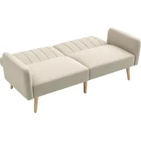 HOMCOM Schlafsofa 2-Sitzer skandinavisches Design, Verstellbare Rückenlehne in 3 Positionen, Holzbeine, Leinenstoff Beige   Aosom