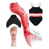 Corimori Meerjungfrauenflosse, Monoflosse, Schwimmflosse mit Bikini Set in Rot | Gr.: 150/160