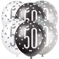 Unique Luftballons 30 cm 6 St. Schwarz/Silber
