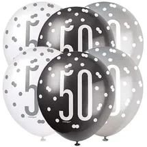 Unique Luftballons 30 cm 6 St. Schwarz/Silber