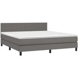 vidaXL Boxspringbett mit Matratze & LED Grau 180x200 cm Kunstleder