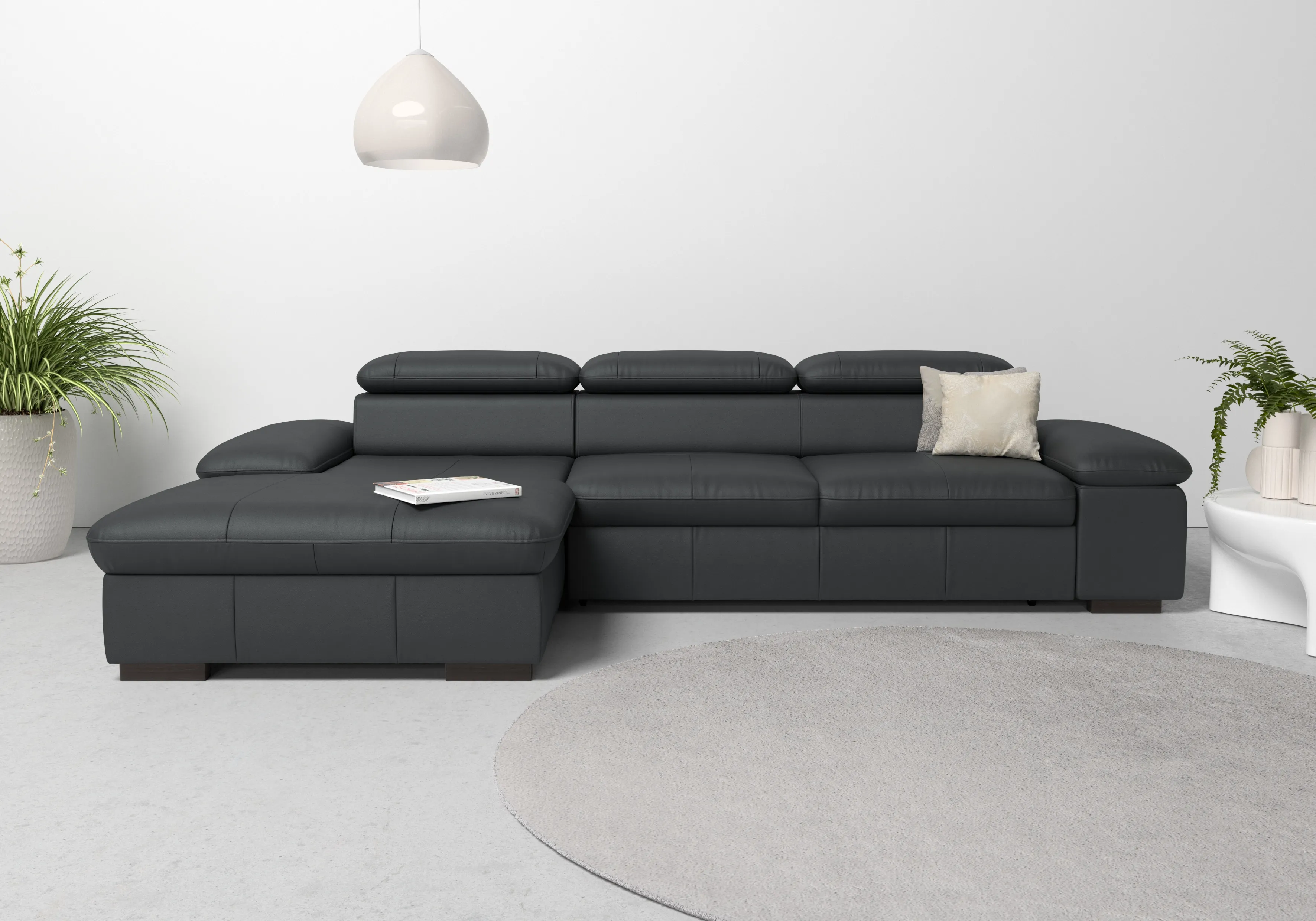 Ecksofa HOME AFFAIRE "Alberto L-Form", schwarz, B:286cm H:73cm T:174cm, Luxus-Microfaser Lederoptik (100% Polyester), Luxus-Microfaser ALTARA NUBUCK (100% Polyester), Luxus-Microfaser weich (90% Polyester, 10% Polyamid), Microfaser Antiklederoptik, Sofas, mit Kopfteilverstellung, wahlweise mit Bettfunktion