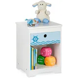 Relaxdays Nachttisch Kinder, & Staufach, Kinderzimmer Kommode, HBT: 41 x 32 x 31 cm, weiß/blau