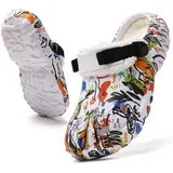 FRTUBOP Clogs Gefüttert Damen Herren Winterschuhe Wasserdicht Gartenclogs mit Fell Warm Hausschuhe rutschfeste Plüsch Pantoletten Weiß 47 - 47 EU