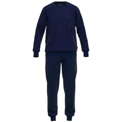 GÖTZBURG Herren Schlafanzug - lang, Frottee, Bündchen, Pyjama, Baumwolle, Muster Blau 3XL