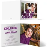 Kartenmachen.de Personalisierte Jugendweihe Foto Einladungskarten ab 10-100 Stück selbst gestalten - Fotoschrift mit Ihrem Bild und Text, quadratisch 148x148mm 300g/qm Karotonpapier, Menge wählbar