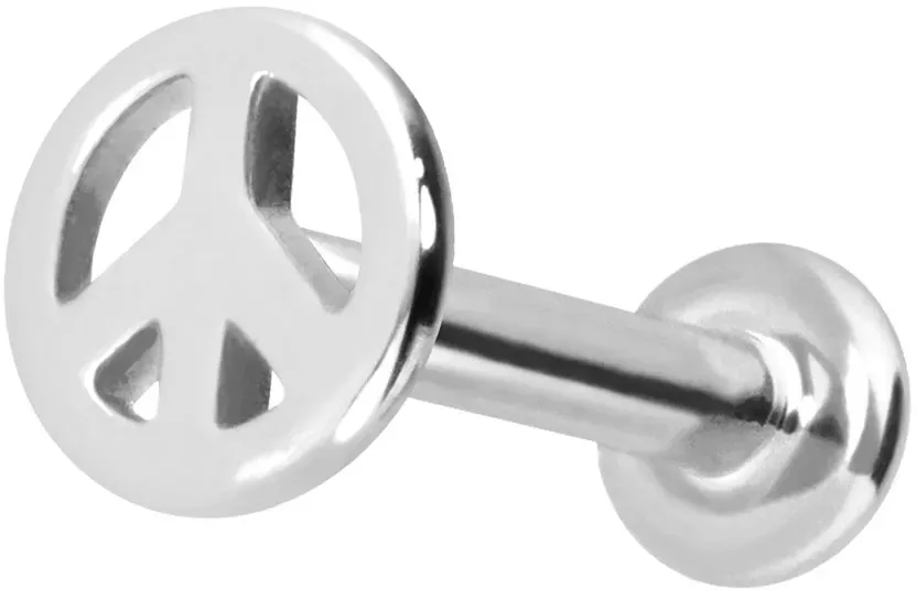 14 Karat Gold Labret mit Push Fit PEACE-ZEICHEN