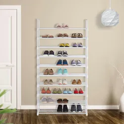Relaxdays XXL Schuhregal Stecksystem, 10 Ebenen, modular, HxBxT: 175,5 x 93 x 30,5 cm, Schuhaufbewahrung Metall, weiß