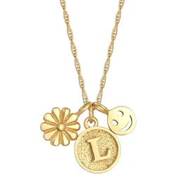 Elli Blume Flower mit Smiling Face Disc Buchstabe L 925 Silber goldfarben Damen 