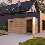 Gartenhaus Holz 8,16 M2 Aus Kiefer Fichte, Geräteschuppen 17 Mm Wandstärke, Gerätehaus Holz Für Gartenwerkzeug, Fahrradschuppen Mit Imprägnierte Böden, Timbela M327f1+m327g