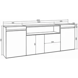 SKRAUT HOME Sideboard 200 x 75 x 35 cm Mehrfarbig / Schwarz