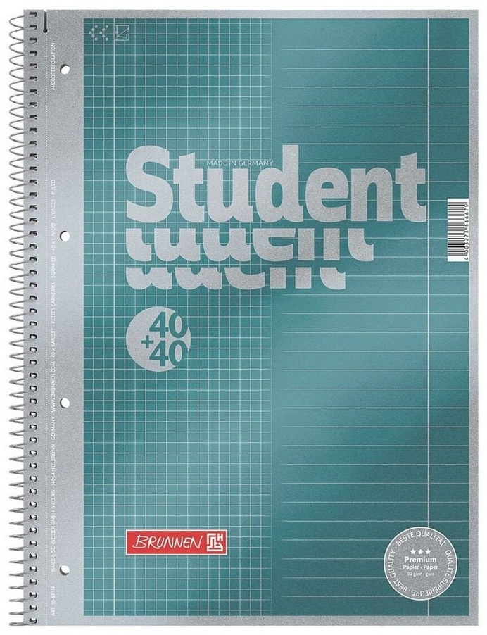 BRUNNEN Collegeblock Student Duo, A4 kariert und liniert, 80 Blatt, 4-fach Lochung, 90 g/m2