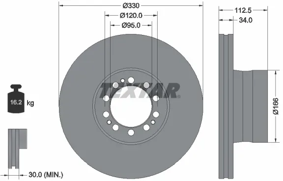 TEXTAR Bremsscheibe 93322400 330mm 34mm für DAF