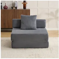 Vankel Loungebett Sofas Wohnzimmer, Sessel mit Schlaffunktion aus Cord faltbar, 1-Sitzer Schlafsessel, platzsparend, bequem und ohne Montage grau