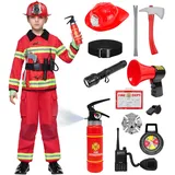 Spooktacular Creations Feuerwehrmann Kostüm, Kinder Feuerwehr Rollenspiel Set mit Feuerlöscher, Feuerwehrhelm, Feuerwehrmann Spielzeug, Feuerwehrmann Verkleidung für Jungen Mädchen Karneval Halloween
