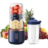 Tragbarer Mixer, 400ml Smoothie Maker, Portable Blender mit Ersatzbecher, Smoothie Blender mit 6-Klingen Edelstahl, Wiederaufladbarem Mini Standmixer für Smoothies und Shakes(Blau)