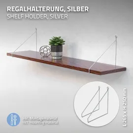ML-Design Regalhalterung 2er Set 250 mm Silber, Metall, Dreieckige Regalwinkel, Schwebe-Wandhalterung, Regalträger Wandregal Wandkonsole Hängeregal