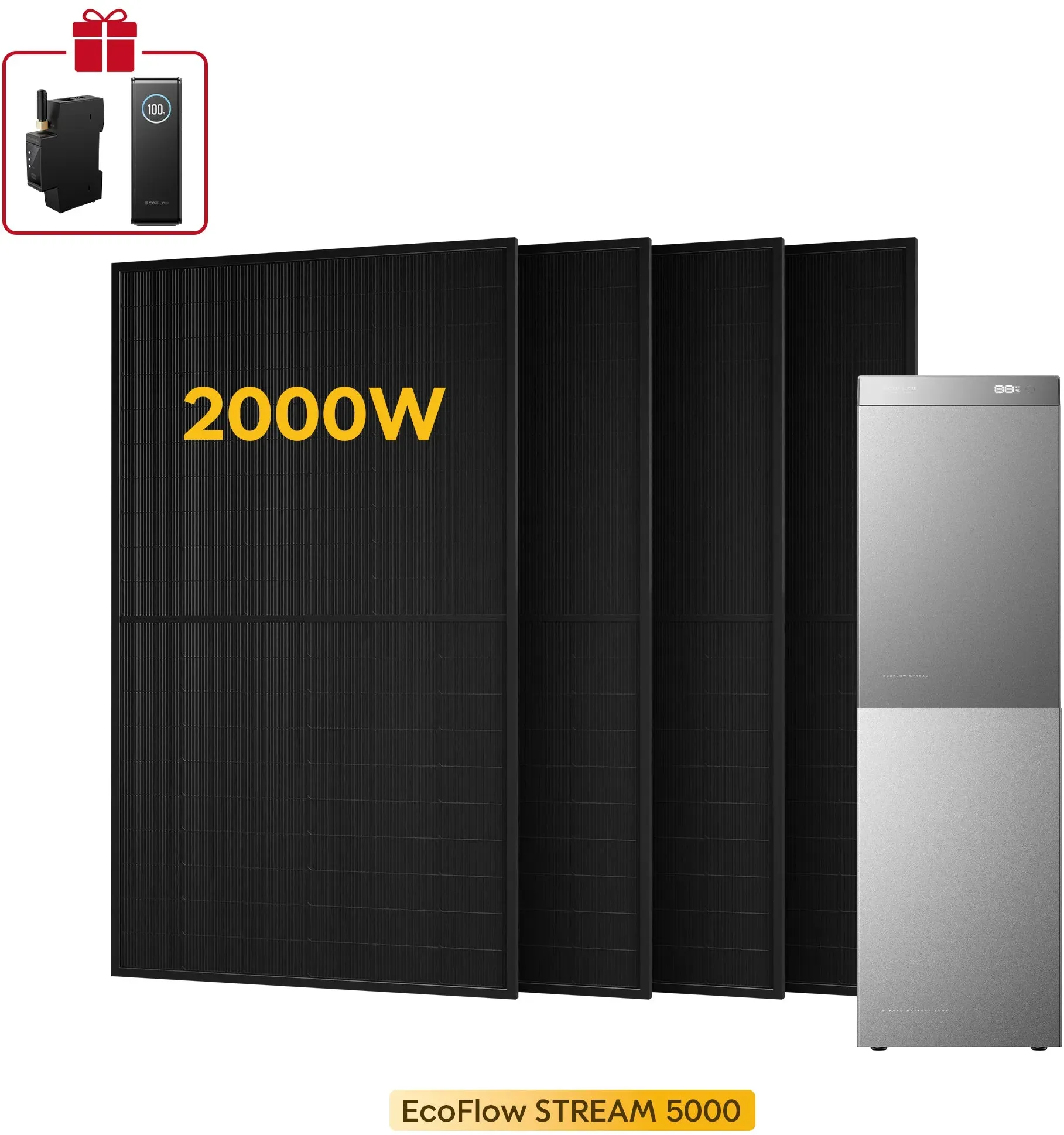 EcoFlow Stream 5000, All-in-One Speicher für Balkonkraftwerke, mit 4 Bifaziale Solarmodule, by Powerness - 500W X 4 / 15kWh / Standardversand