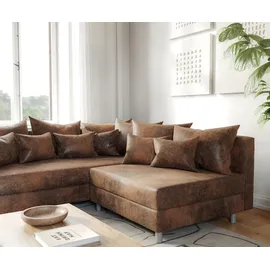 DeLife Ecksofa Clovis Braun Antik Optik Ottomane Links Modulsofa - Braun