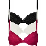 bonprix Push-up-BH BONPRIX "Push-up-BH mit feiner Spitze (3er Pack)", Damen, Gr. 85, Cup A, rosa (beerenrot, ecru, schwarz), Spitze, Obermaterial: 86% Polyester, 14% Elasthan. Futter: 100% Baumwolle.