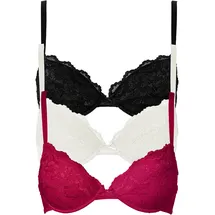 bonprix Push-up-BH BONPRIX "Push-up-BH mit feiner Spitze (3er Pack)", Damen, Gr. 85, Cup A, rosa (beerenrot, ecru, schwarz), Spitze, Obermaterial: 86% Polyester, 14% Elasthan. Futter: 100% Baumwolle.