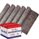 Chle-Mar – 5x Malervlies 10m x 1m 180g/m2 | Abdeckvlies mit PE Folie Wasserdicht & Rutschhemmend | Wiederverwendbar Renoviervlies Schutzmatte für Boden & Treppen | Malerflies Vlies für Renovierung