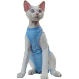 PetSmiler Schutzkragen Katzenbody nach OP Sphynx Katze Dehnbare Kleidung Kastrationsbody Blau