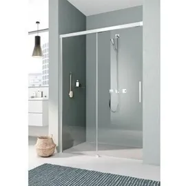 Kermi Nica Gleittür 2-tlg., mit Festfeld NIL2L16020VAK 160x200cm, silber hochglanz, ESG klar, links