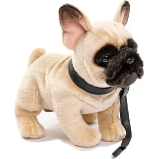 Uni Toys Uni-Toys - Französische Bulldogge (beige), mit Leine - 27 cm (Länge) - Plüsch-Hund, Dogge - Plüschtier, Kuscheltier