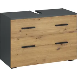 Waschbeckenunterschrank INOSIGN "Skara", grau (anthrazit, artisan eichefarben), B:80cm H:55cm T:35cm, Spanplatte, Schränke, mit Klappe und Schubkasten, schwarze Griffe, Breite 80 cm, Höhe 55 cm