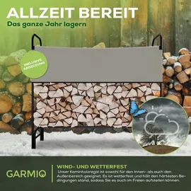 garmio Kaminholzregal Metall Holzunterstand Abdeckung Stapelhilfe 130x30x117cm