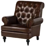 Massivmoebel24 Sessel Chesterfield Leder 84 x 94 x 84 cm Braun mit Nieten