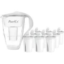 PearlCo Glas-Wasserfilter weiß + 12 Universal Filterkartuschen