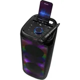 Intempo Bluetooth Karaoke Lautsprecher - Party-Stereolautsprecher mit Kabelmikrofon, Farbwechsel-LED-Lichter, Telefonhalter, drahtlose bis zu 25 m, einfach zu bedienende Steuerung