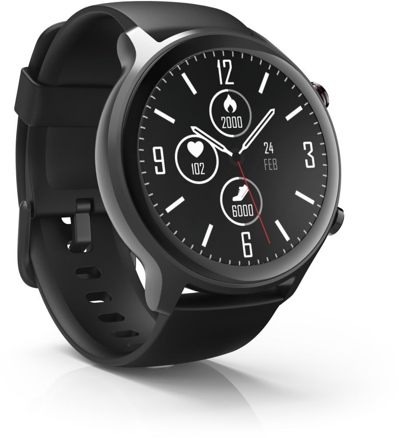 Hama Smartwatch 6910 wasserdicht m. GPS-Tracker, großes Display (1,28" Full-Touch LCD-Chronograph, GPS-Laufuhr m. Blutsauerstoff- und Pulsmesser, Sportuhr Herren, Schlaftracker, Fitness-Uhr) schwarz