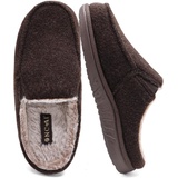 ONCAI Hausschuhe Herren mit Filz,Arch-Unterstützung Memory Foam Pantoffeln und Plüsch Baumwolle Mischung Hüttenschuhe Wolle Haus Slippers mit Gummisohlen Braun EU Größe 48 - 48 EU