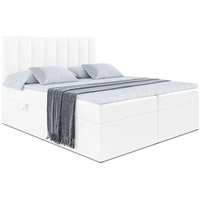 ALTDECOR Boxspringbett mit Matratze(20 cm hoch) und Topper(5 cm hoch), Polsterbett mit Kopfteil und Bettkasten - OHIO - 180x200 - H4/Weiß Kunstleder