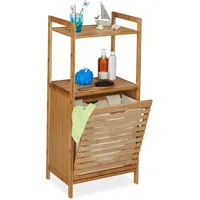 Relaxdays Wäscheschrank mit Wäschekorb, Bambus Badregal mit ausklappbarem Wäschesammler, HBT 100 x 45,5 x 33,5 cm, Natur, 1 Stück