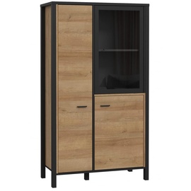 Forte HIGH ROCK Vitrine mit 2 Türen und 1 Glastür, Holzwerkstoff, Schwarz / Riviera Eiche, 86.3 x 152.3 x 40.2 cm