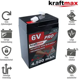 kraftmax Industrial Pro Bleiakku [ 6V / 4,5Ah ] AGM Hochleistungs- Blei Akku der Neusten Generation